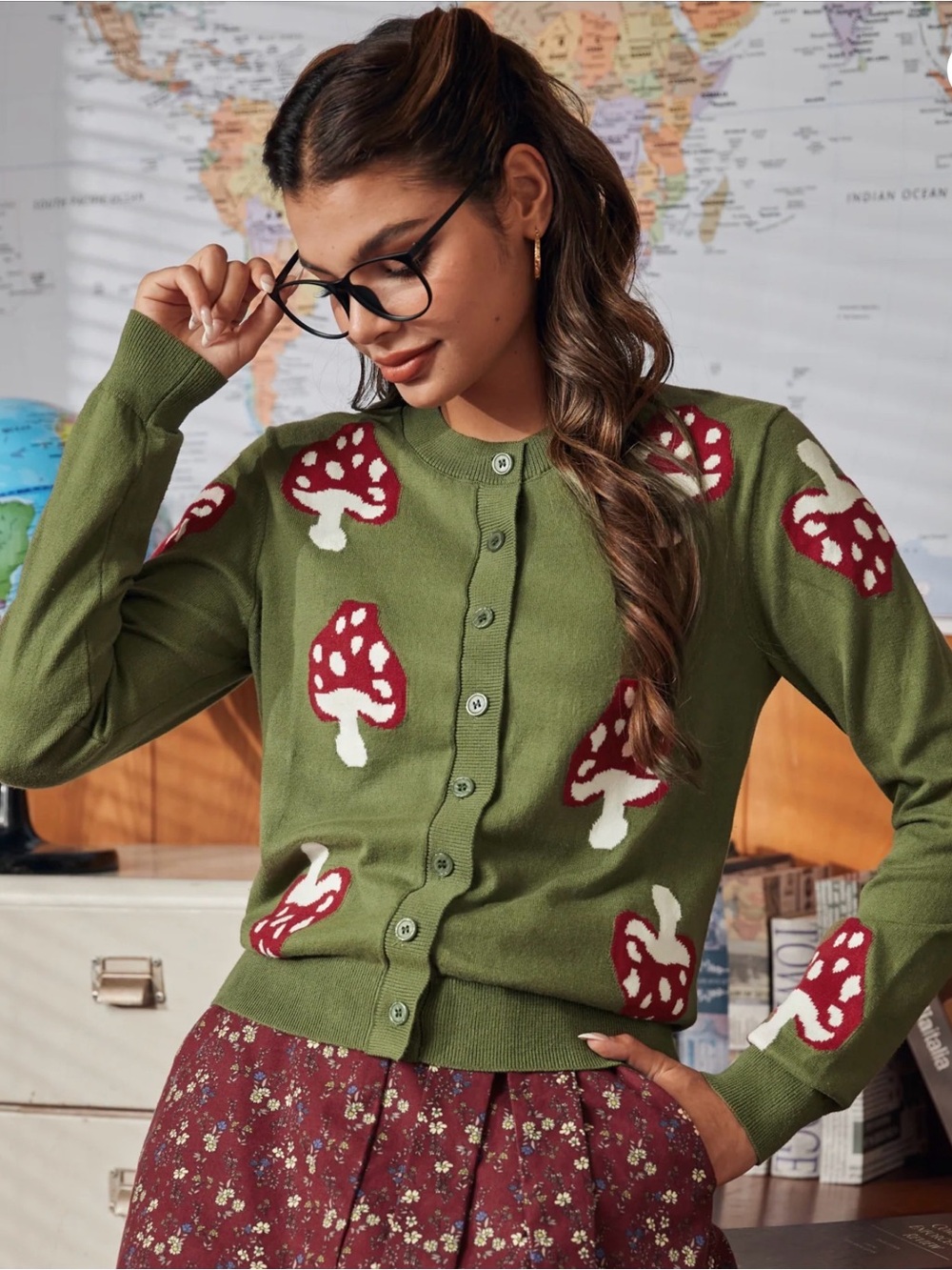 ModCloth Mushroom Cardigan Old Soul Cotton Green Cottagecore NEW! Size Large